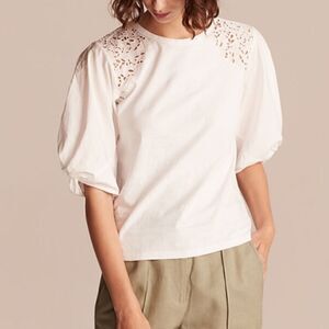 Rebecca Taylor La Vie T-Shirt With Lace Cutouts size S in white